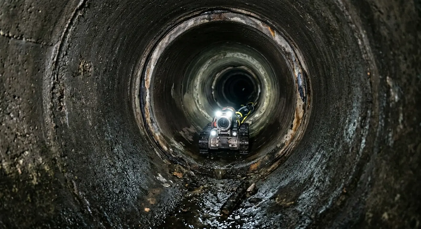 Robotic sewer camera inspecting pipe interior for Drain Snake Service in Charlestown