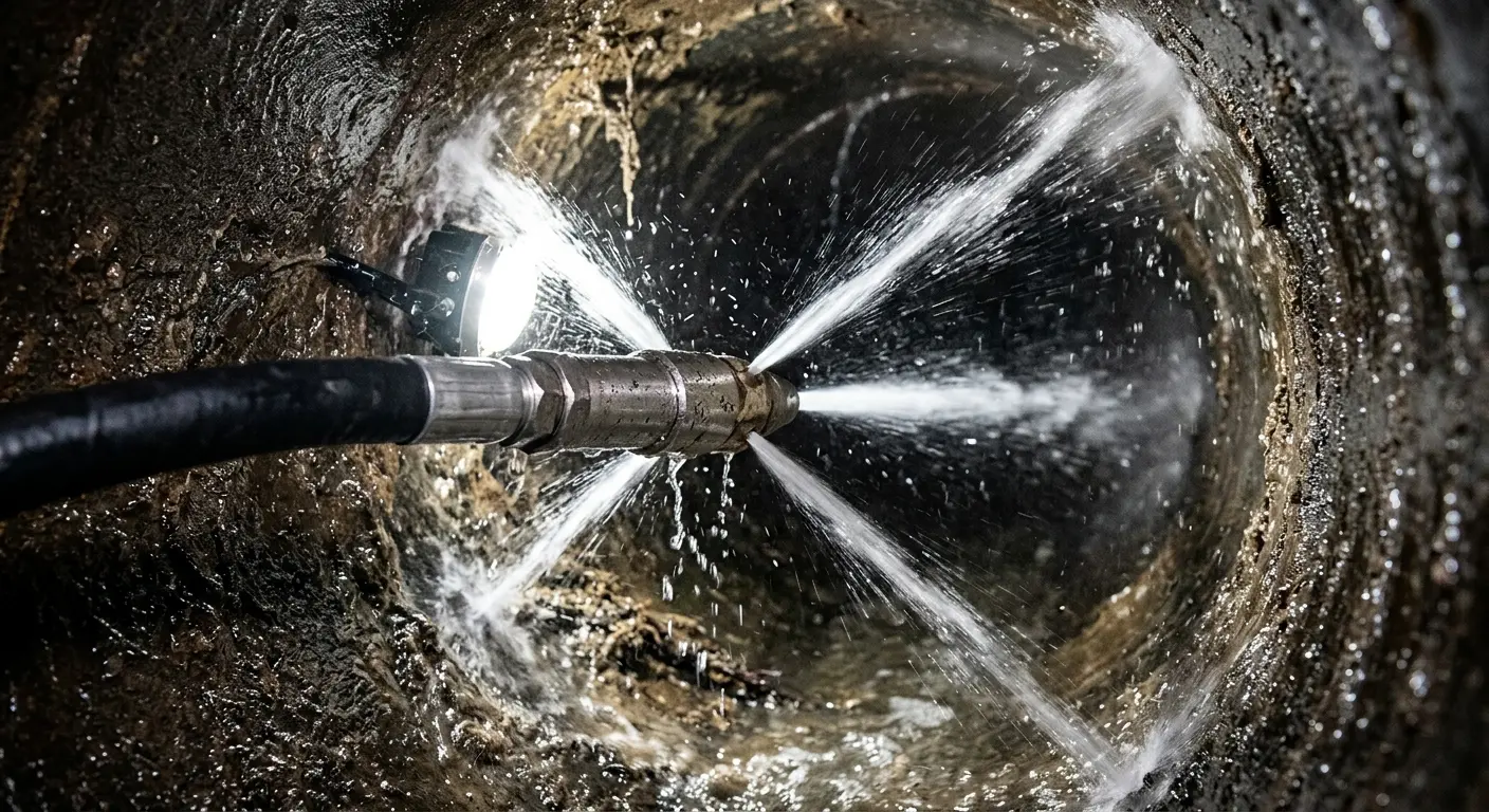 High-pressure hydro jetting nozzle cleaning sewer pipe for Storm Drain Cleaning in Charlestown